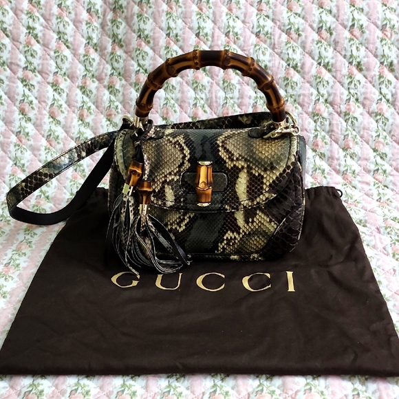 NWT Limited edition Gucci Python bamboo top handle bag exotic snakeskin strap - Picture 4 of 17